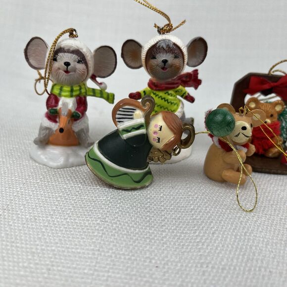 Lot Of 9 Vintage Christmas Ornaments- Bradford Mice - Bears Angels Clock Snowman - Picture 8 of 16